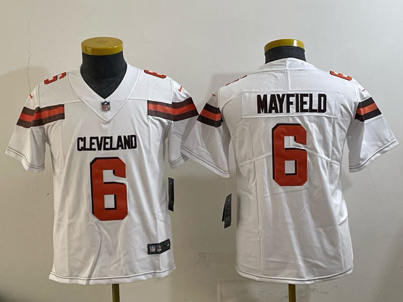 Youth 2025 Nike Cleveland Browns #6 Mayfiels white Retro Limited NFL Jersey style 01